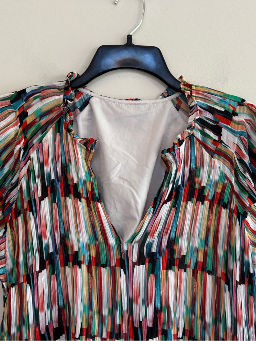 Marie Oliver Vanessa Watercolors Striped Keyhole Ruffle Silk Dress, Rainbow, S - Picture 5 of 11